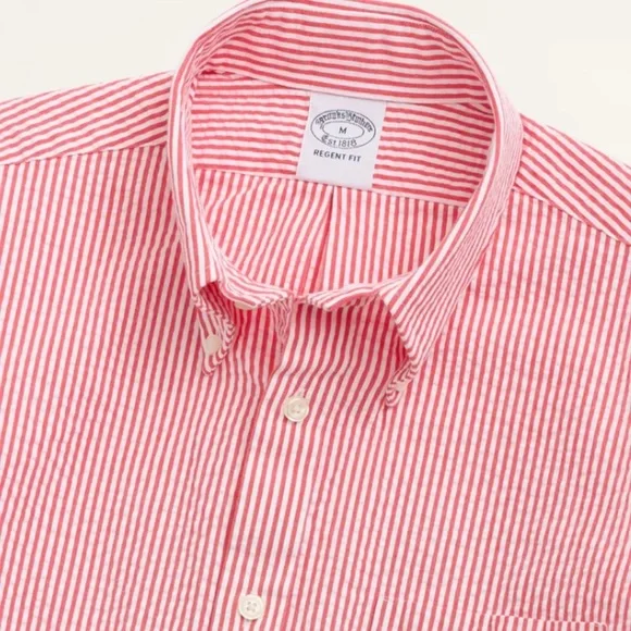 NWT Brooks Brothers Red and white Striped Men's seersucker Shirt - Picture 5 of 5